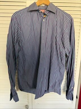 Thomas Pink Purple and Blue Striped Dress Shirt